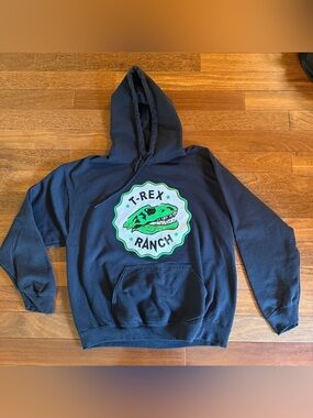 Gildan Black Hoodie with Green Logo Size Large